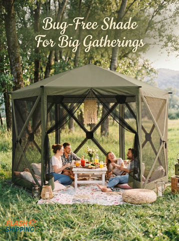 10 x 11 ft Pop Up Gazebo Screen Tent, Portable Instant Camping Canopy Screen House with Nettings, Carry Bag