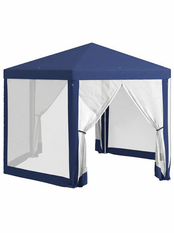 13' x 11' Outdoor Party Tent, Hexagon Sun Shade Shelter Canopy w/ Protective Mesh Sidewalls, Ropes & Stakes