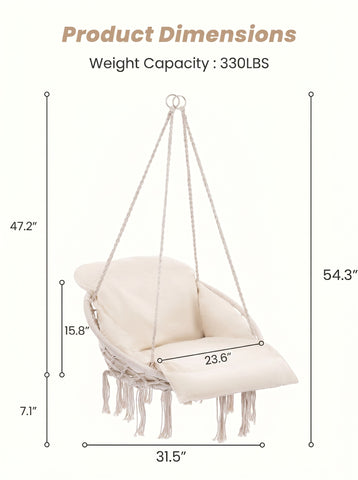 [World Cup 2026]Macrame Hanging Chair Hammock Oversized Padded Cushion Indoor Outdoor Swing Chair For Patio And Bedroom