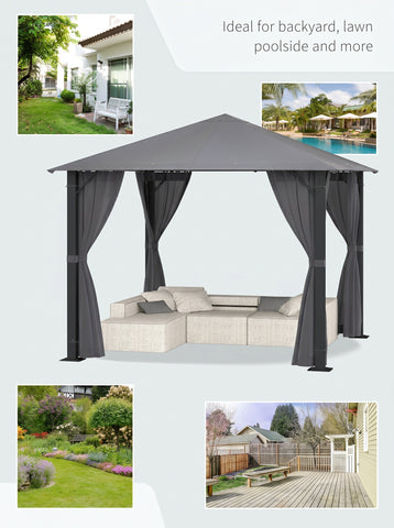 10' x 10' Patio Gazebo, Outdoor Gazebo Canopy Shelter with Netting & Curtains, Vented Roof, for Garden, Lawn, Backyard and Deck