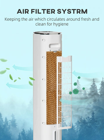[World Cup 2026]40" Portable Oscillating Air Cooler Fan 3 In 1 Standing Ice Floor Fan with Humidifier Remote White