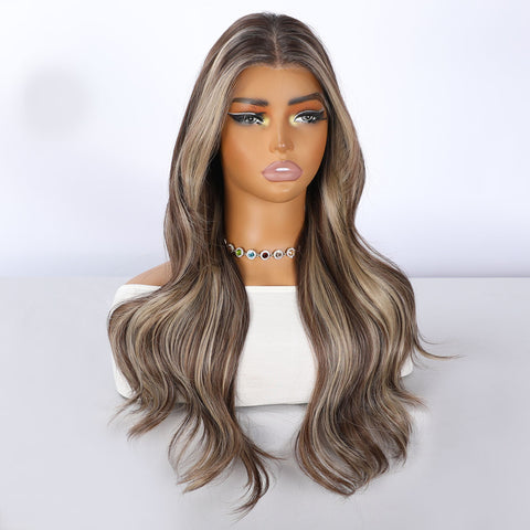 Long Wavy Blonde Grey Ombre Lace Front Wig