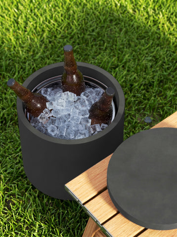 2.6 Gal Outdoor Side Table, 3-In-1 Concrete Cooler Bar Table with Storage, Removable Ice Bucket and Lid, Charcoal Gray
