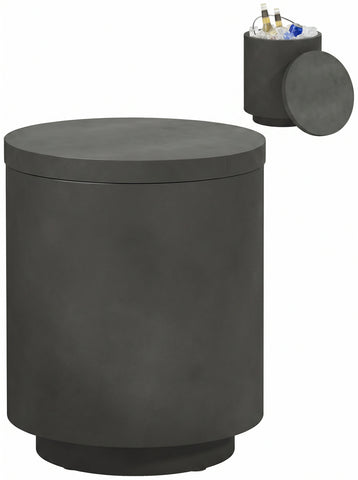 2.6 Gal Outdoor Side Table, 3-In-1 Concrete Cooler Bar Table with Storage, Removable Ice Bucket and Lid, Charcoal Gray
