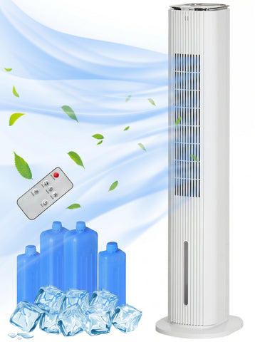[World Cup 2026]40" Portable Oscillating Air Cooler Fan 3 In 1 Standing Ice Floor Fan with Humidifier Remote White
