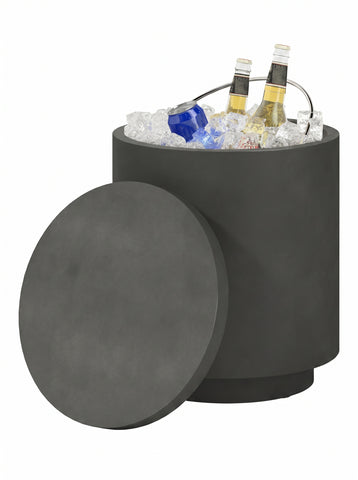 2.6 Gal Outdoor Side Table, 3-In-1 Concrete Cooler Bar Table with Storage, Removable Ice Bucket and Lid, Charcoal Gray