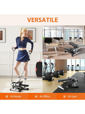 Mini Stepper with Resistance Bands, Portable Full Body Workout Stepper Machine Adjustable Foot Stepper for Fitness