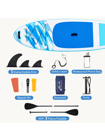 An inflatable stand-up kayak, equipped with anti-slip deck, durable high-quality materials and complete kayak accessories