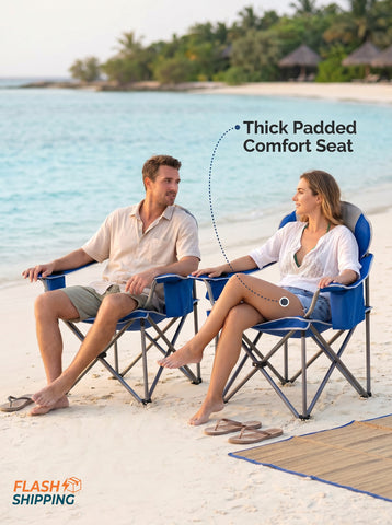 [World Cup 2026]Oversized Camping Folding Chair Heavy Duty Padded Chair With Cup Holder Storage And Cooler Bag 5000 Lbs Steel Frame Portable For Outdoor