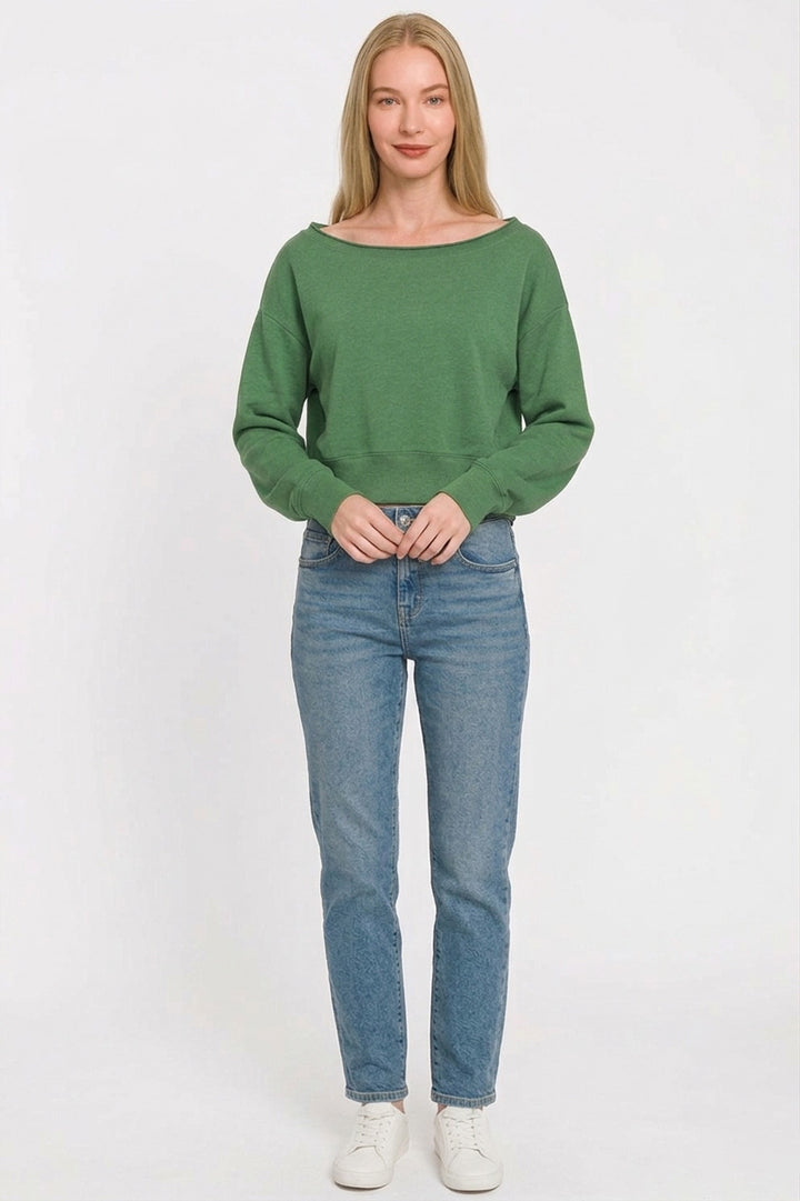 Zenana Fleece Boat-neck Sweatshirt