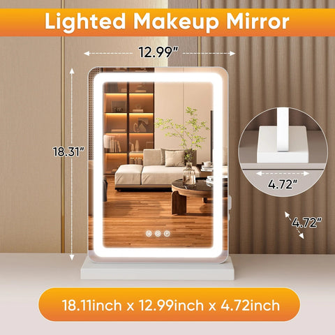 Vanity Mirror with Lights, LED Makeup Mirror with Dimmable 3 Color Modes, Touch Screen Control Vanity Based Mirror Desk Mirror Square