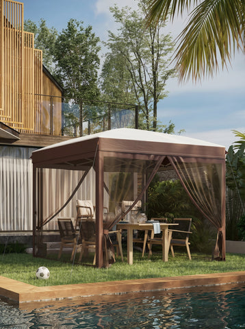 10' x 10' Pop Up Canopy Tent with Netting, Instant Sun Shelter, Tents for Parties, Height Adjustable, with Wheeled Carry Bag and 4 Sand Bags for Outdoor, Garden, Patio