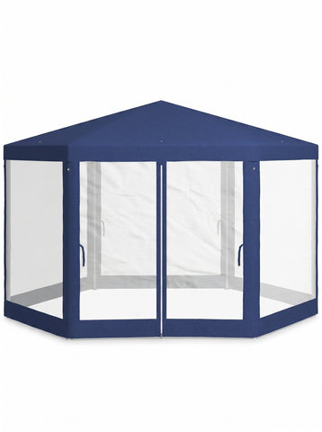 13' x 11' Outdoor Party Tent, Hexagon Sun Shade Shelter Canopy w/ Protective Mesh Sidewalls, Ropes & Stakes