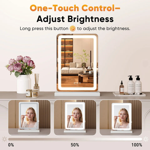 Vanity Mirror with Lights, LED Makeup Mirror with Dimmable 3 Color Modes, Touch Screen Control Vanity Based Mirror Desk Mirror Square