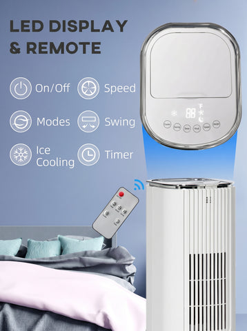 [World Cup 2026]40" Portable Oscillating Air Cooler Fan 3 In 1 Standing Ice Floor Fan with Humidifier Remote White