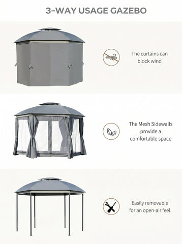 12' x 12' Round Outdoor Gazebo, Patio Dome Gazebo Canopy Shelter with Double Roof, Netting Sidewalls and Curtains, Zippered Doors, Strong Steel Frame