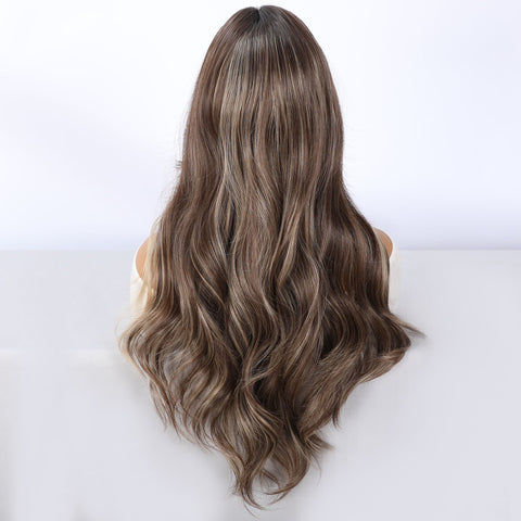 Long Wavy Blonde Grey Ombre Lace Front Wig