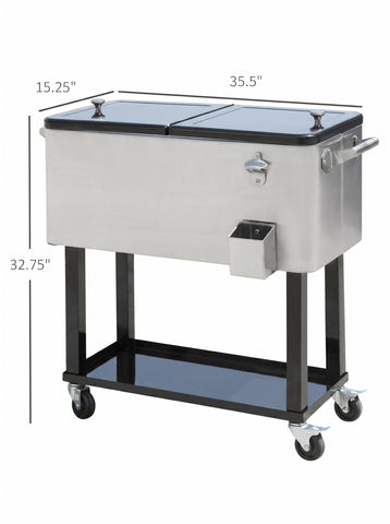 80 QT Rolling Cooling Bins Ice Chest on Wheels Outdoor Stand Up Drink Cooler Cart for Party