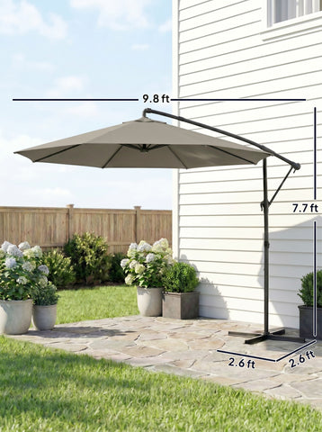 10 ft Offset Patio Umbrella with Cover, Hanging Cantilever Umbrella with 360° Rotation, Crank Handle, Tilt
