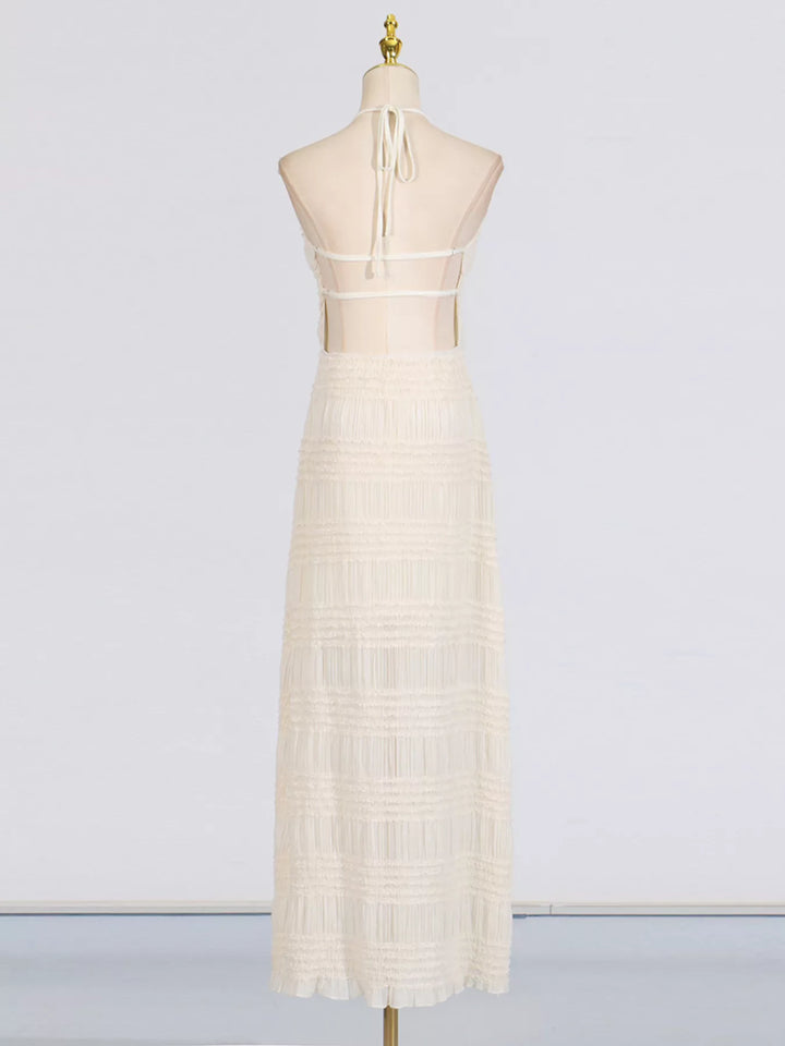 Ruched Halter Neck Maxi Dress