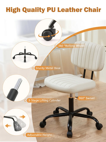 [World Cup 2026]Adjustable Height 360° Rolling Swivel Computer Task Chair Without Arm
