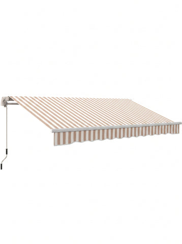 12' x 10' Manual Retractable Awning Outdoor Sunshade Shelter with Adjustable & Versatile Design