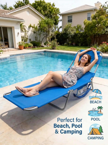 Foldable and adjustable lounge chair, portable beach chair, equipped with backpack straps and side pockets