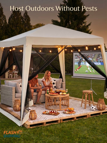 10'x10' Outdoor Party Tent Canopy with Mesh Sidewalls, Patio Gazebo Sun Shade Screen Shelter