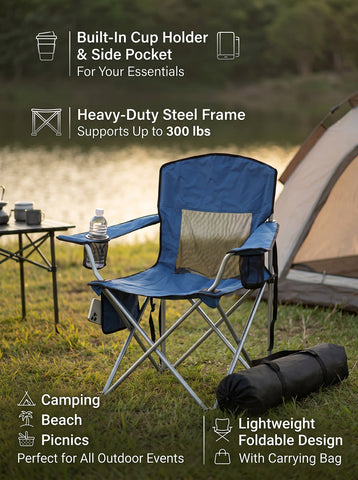 [World Cup 2026]Camping Chair Portable Folding Outdoor Chair With Armrests Cup Holder And Carrying Bag Foldable Chair For Camping Beach And More