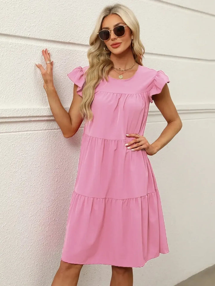 Tiered Ruffle Sleeve Mini Dress