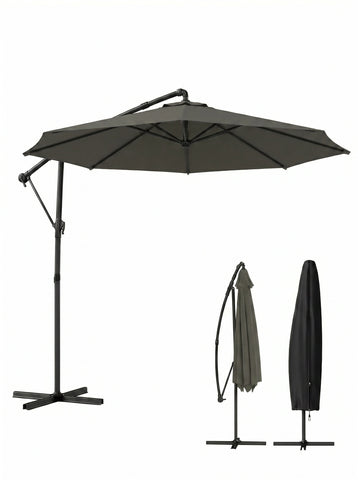 10 ft Offset Patio Umbrella with Cover, Hanging Cantilever Umbrella with 360° Rotation, Crank Handle, Tilt