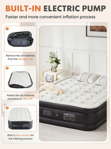 Air Mattress - 18" Inflatable Blow Up Mattress Airbed with Built-in High Capacity Pump, Double Height, Adjustable, Non-Slip Bottom Design