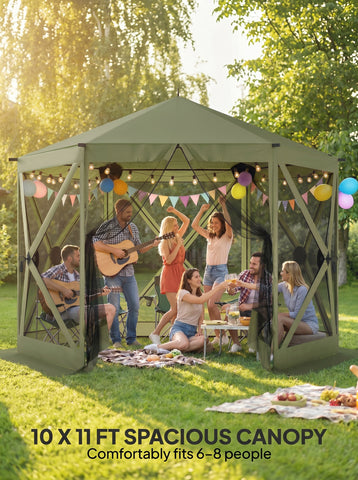 10 x 11 ft Pop Up Gazebo Screen Tent, Portable Instant Camping Canopy Screen House with Nettings, Carry Bag