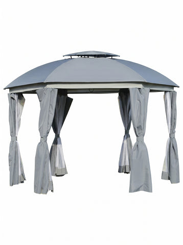 12' x 12' Round Outdoor Gazebo, Patio Dome Gazebo Canopy Shelter with Double Roof, Netting Sidewalls and Curtains, Zippered Doors, Strong Steel Frame