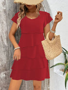 Casual Layered Round Neck Ruffled Sleeve Dress