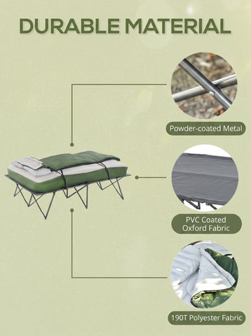 2-Person Folding Camping Cot Portable Outdoor Bed Set with Sleeping Bag, Inflatable Air Mattress, Comfort Pillows and Carry Bag, Soft and Comfortable for Outdoor Travel Camp Beach Vacation