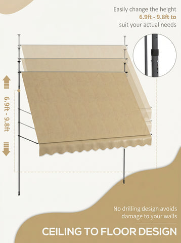 10' x 4' Manual Retractable Awning, Non-Screw Patio Awning, UV Resistant, for Window or Door