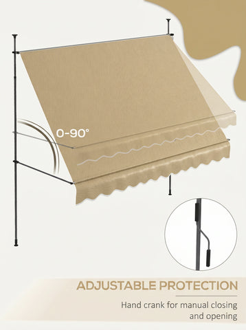 10' x 4' Manual Retractable Awning, Non-Screw Patio Awning, UV Resistant, for Window or Door