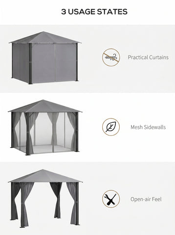 10' x 10' Patio Gazebo, Outdoor Gazebo Canopy Shelter with Netting & Curtains, Vented Roof, for Garden, Lawn, Backyard and Deck