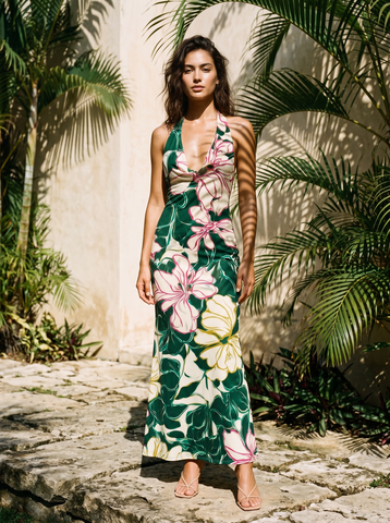 LILA Abstract Zebra Print Cowl Neck Bodycon Maxi Dress