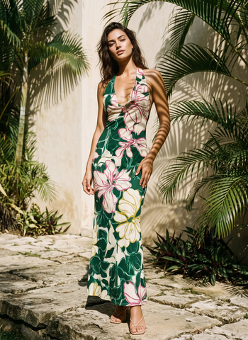 LILA Abstract Zebra Print Cowl Neck Bodycon Maxi Dress