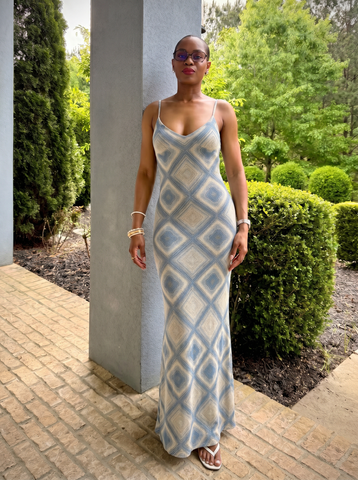 KIRA Vintage Lily Print Spaghetti Strap Bodycon Maxi Dress