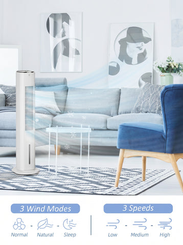 [World Cup 2026]40" Portable Oscillating Air Cooler Fan 3 In 1 Standing Ice Floor Fan with Humidifier Remote White