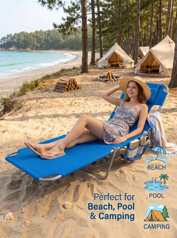Foldable and adjustable lounge chair, portable beach chair, equipped with backpack straps and side pockets