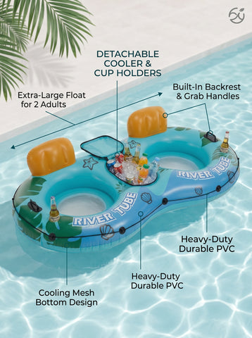 [World Cup 2026]2 Inflatable River Floaters Equipped With Detachable Refrigerators And Two Cup Holders Featuring A Supportive Backrest And With Grap Ropes