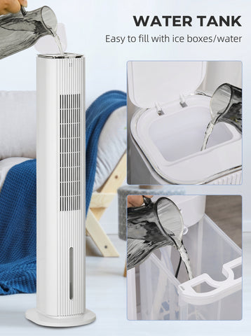 [World Cup 2026]40" Portable Oscillating Air Cooler Fan 3 In 1 Standing Ice Floor Fan with Humidifier Remote White