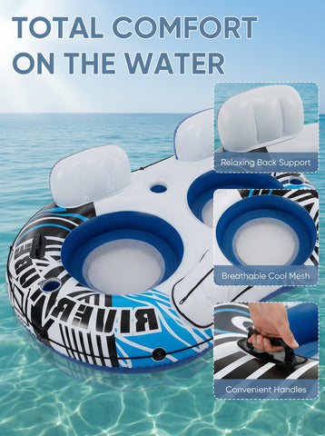 [World Cup 2026]2 Inflatable River Floaters Equipped With Detachable Refrigerators And Two Cup Holders Featuring A Supportive Backrest And With Grap Ropes