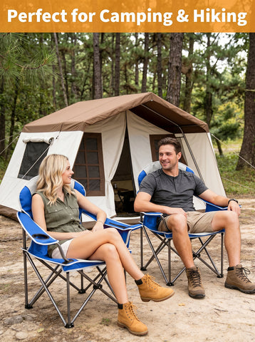 [World Cup 2026]Oversized Camping Folding Chair Heavy Duty Padded Chair With Cup Holder Storage And Cooler Bag 5000 Lbs Steel Frame Portable For Outdoor