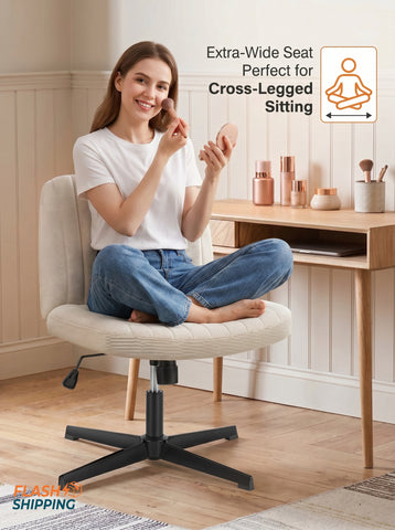 [World Cup 2026]Cross-Legged Chair No Wheels Armless Swivel Home Office Chair