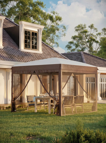 10' x 10' Pop Up Canopy Tent with Netting, Instant Sun Shelter, Tents for Parties, Height Adjustable, with Wheeled Carry Bag and 4 Sand Bags for Outdoor, Garden, Patio